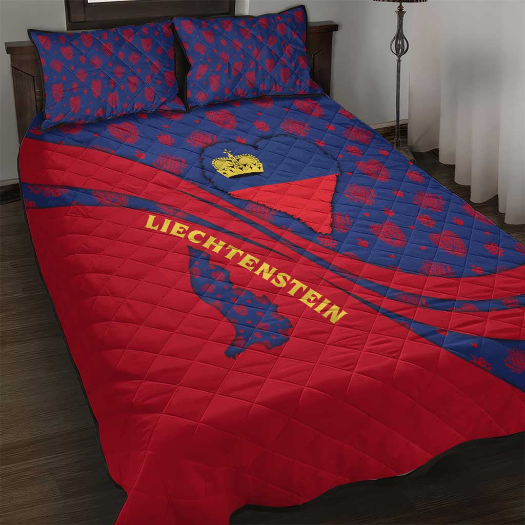 Liechtenstein Quilt Bed Set with Red Blue Heart Design and Royal Coat of Arms Pattern - Wonder Print Shop