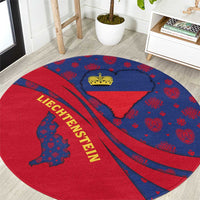 Liechtenstein Round Carpet with Red Blue Heart Design and Royal Coat of Arms Pattern - Wonder Print Shop