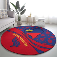 Liechtenstein Round Carpet with Red Blue Heart Design and Royal Coat of Arms Pattern - Wonder Print Shop
