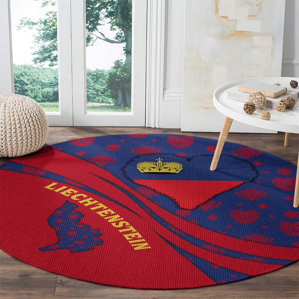 Liechtenstein Round Carpet with Red Blue Heart Design and Royal Coat of Arms Pattern - Wonder Print Shop