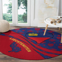 Liechtenstein Round Carpet with Red Blue Heart Design and Royal Coat of Arms Pattern - Wonder Print Shop