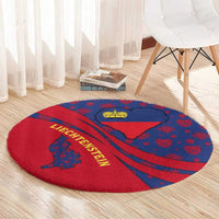 Liechtenstein Round Carpet with Red Blue Heart Design and Royal Coat of Arms Pattern - Wonder Print Shop