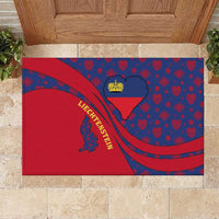 Liechtenstein Rubber Doormat with Red Blue Heart Design and Royal Coat of Arms Pattern - Wonder Print Shop