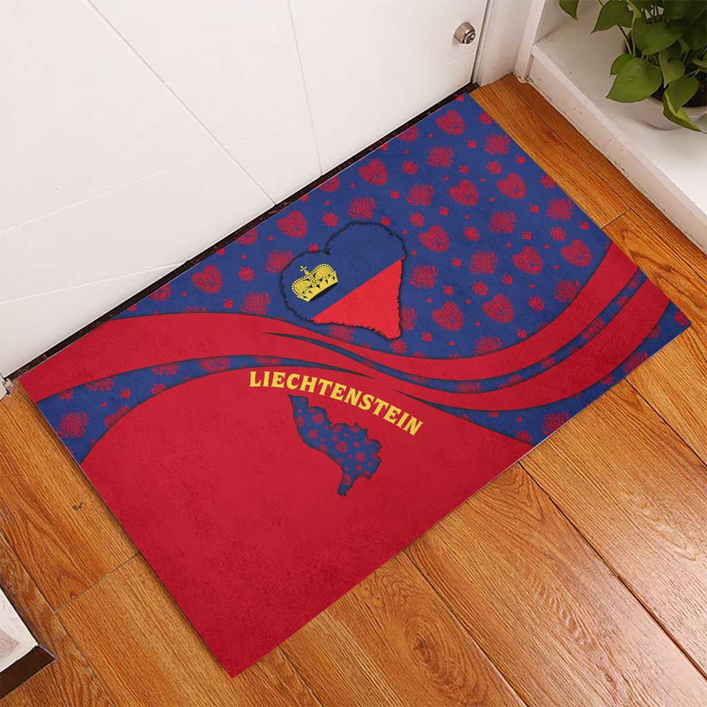 Liechtenstein Rubber Doormat with Red Blue Heart Design and Royal Coat of Arms Pattern - Wonder Print Shop