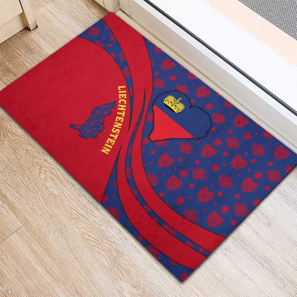 Liechtenstein Rubber Doormat with Red Blue Heart Design and Royal Coat of Arms Pattern - Wonder Print Shop