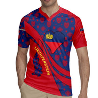 Liechtenstein Rugby Jersey with Red Blue Heart Design and Royal Coat of Arms Pattern - Wonder Print Shop