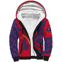 Liechtenstein Sherpa Hoodie with Red Blue Heart Design and Royal Coat of Arms Pattern - Wonder Print Shop