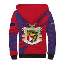 Liechtenstein Sherpa Hoodie with Red Blue Heart Design and Royal Coat of Arms Pattern - Wonder Print Shop