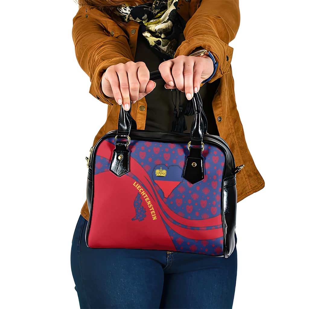 Liechtenstein Shoulder Handbag with Red Blue Heart Design and Royal Coat of Arms Pattern - Wonder Print Shop