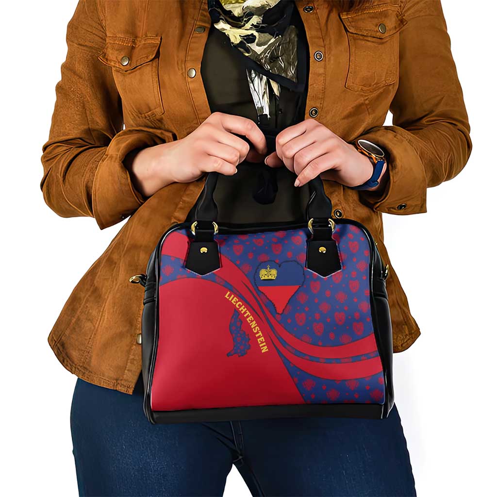 Liechtenstein Shoulder Handbag with Red Blue Heart Design and Royal Coat of Arms Pattern - Wonder Print Shop