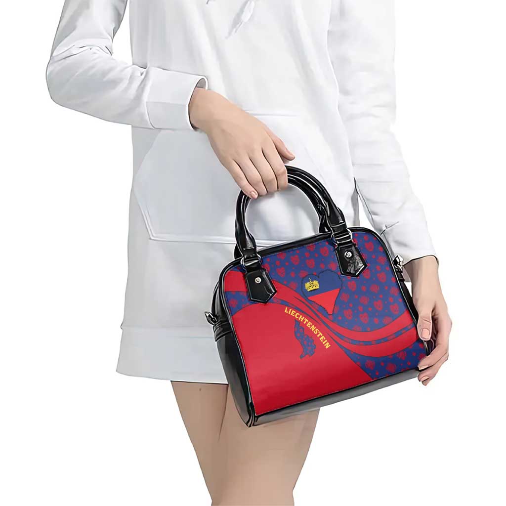 Liechtenstein Shoulder Handbag with Red Blue Heart Design and Royal Coat of Arms Pattern - Wonder Print Shop