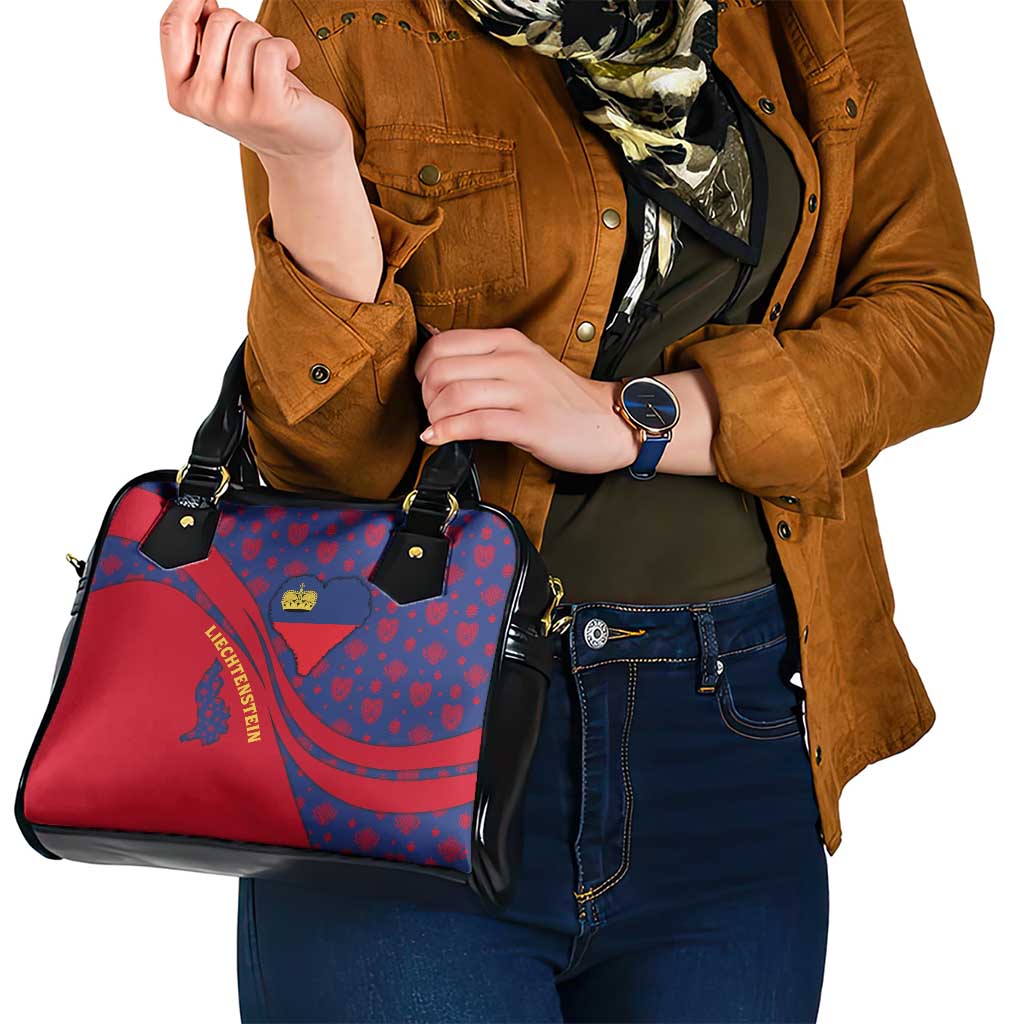 Liechtenstein Shoulder Handbag with Red Blue Heart Design and Royal Coat of Arms Pattern - Wonder Print Shop
