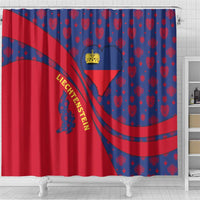 Liechtenstein Shower Curtain with Red Blue Heart Design and Royal Coat of Arms Pattern - Wonder Print Shop