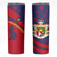 Liechtenstein Skinny Tumbler with Red Blue Heart Design and Royal Coat of Arms Pattern - Wonder Print Shop