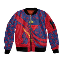 Liechtenstein Sleeve Zip Bomber Jacket with Red Blue Heart Design and Royal Coat of Arms Pattern - Wonder Print Shop
