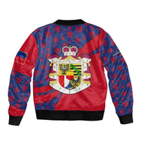 Liechtenstein Sleeve Zip Bomber Jacket with Red Blue Heart Design and Royal Coat of Arms Pattern - Wonder Print Shop