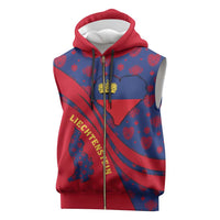 Liechtenstein Sleeveless Zip Hoodie with Red Blue Heart Design and Royal Coat of Arms Pattern - Wonder Print Shop