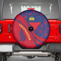 Liechtenstein Spare Tire Cover with Red Blue Heart Design and Royal Coat of Arms Pattern - Wonder Print Shop