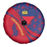 Liechtenstein Spare Tire Cover with Red Blue Heart Design and Royal Coat of Arms Pattern - Wonder Print Shop