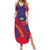Liechtenstein Summer Maxi Dress with Red Blue Heart Design and Royal Coat of Arms Pattern - Wonder Print Shop