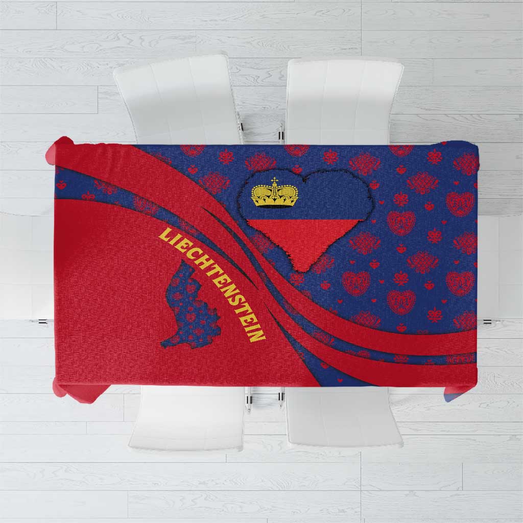 Liechtenstein Tablecloth with Red Blue Heart Design and Royal Coat of Arms Pattern - Wonder Print Shop