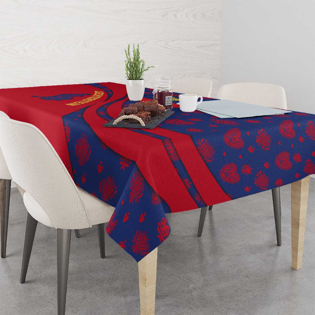 Liechtenstein Tablecloth with Red Blue Heart Design and Royal Coat of Arms Pattern - Wonder Print Shop