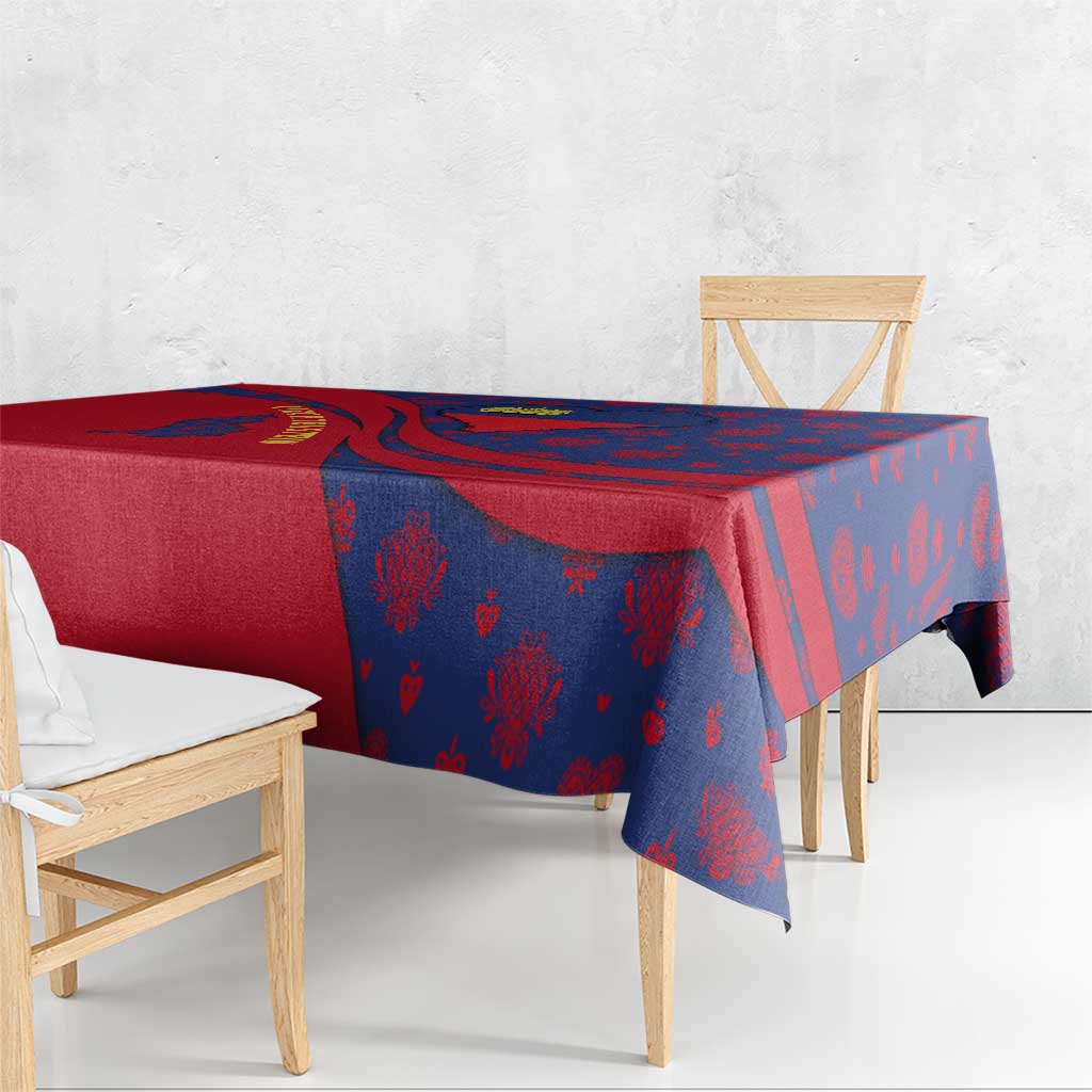 Liechtenstein Tablecloth with Red Blue Heart Design and Royal Coat of Arms Pattern - Wonder Print Shop