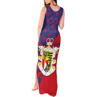 Liechtenstein Tank Maxi Dress with Red Blue Heart Design and Royal Coat of Arms Pattern - Wonder Print Shop