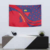 Liechtenstein Tapestry with Red Blue Heart Design and Royal Coat of Arms Pattern - Wonder Print Shop