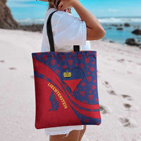 Liechtenstein Tote Bag with Red Blue Heart Design and Royal Coat of Arms Pattern - Wonder Print Shop