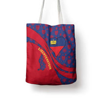 Liechtenstein Tote Bag with Red Blue Heart Design and Royal Coat of Arms Pattern - Wonder Print Shop