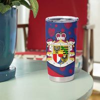 Liechtenstein Tumbler Cup with Red Blue Heart Design and Royal Coat of Arms Pattern - Wonder Print Shop