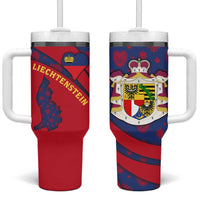 Liechtenstein Tumbler With Handle with Red Blue Heart Design and Royal Coat of Arms Pattern - Wonder Print Shop
