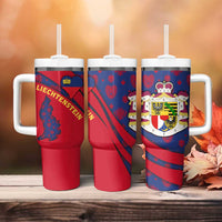 Liechtenstein Tumbler With Handle with Red Blue Heart Design and Royal Coat of Arms Pattern - Wonder Print Shop