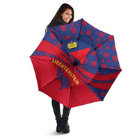 Liechtenstein Umbrella with Red Blue Heart Design and Royal Coat of Arms Pattern - Wonder Print Shop