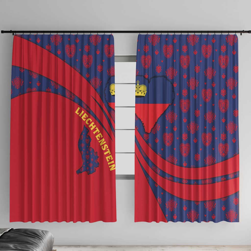Liechtenstein Window Curtain with Red Blue Heart Design and Royal Coat of Arms Pattern - Wonder Print Shop