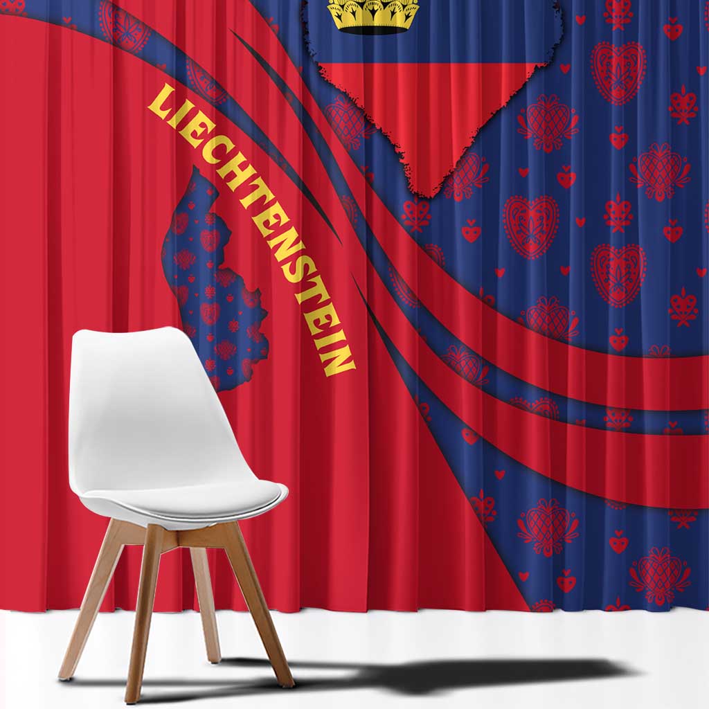 Liechtenstein Window Curtain with Red Blue Heart Design and Royal Coat of Arms Pattern - Wonder Print Shop