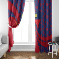 Liechtenstein Window Curtain with Red Blue Heart Design and Royal Coat of Arms Pattern - Wonder Print Shop