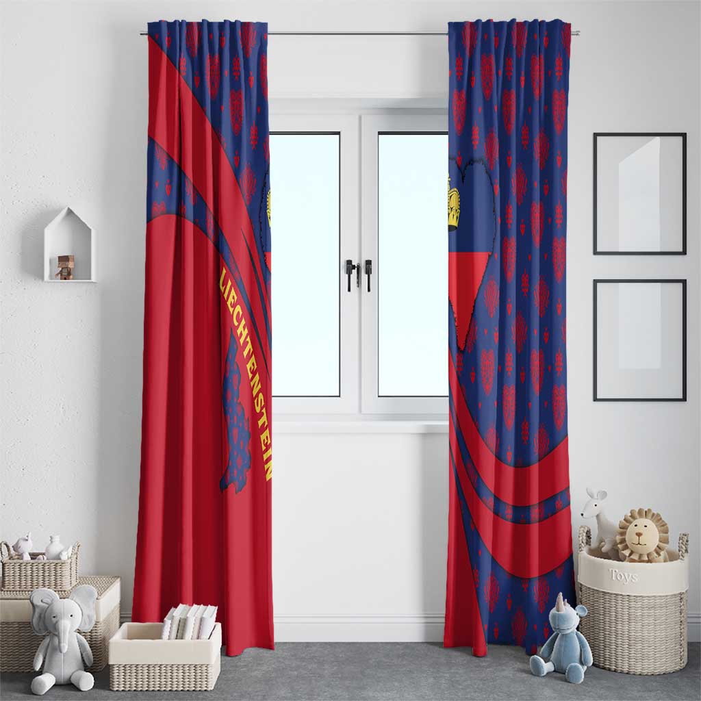 Liechtenstein Window Curtain with Red Blue Heart Design and Royal Coat of Arms Pattern - Wonder Print Shop
