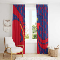 Liechtenstein Window Curtain with Red Blue Heart Design and Royal Coat of Arms Pattern - Wonder Print Shop