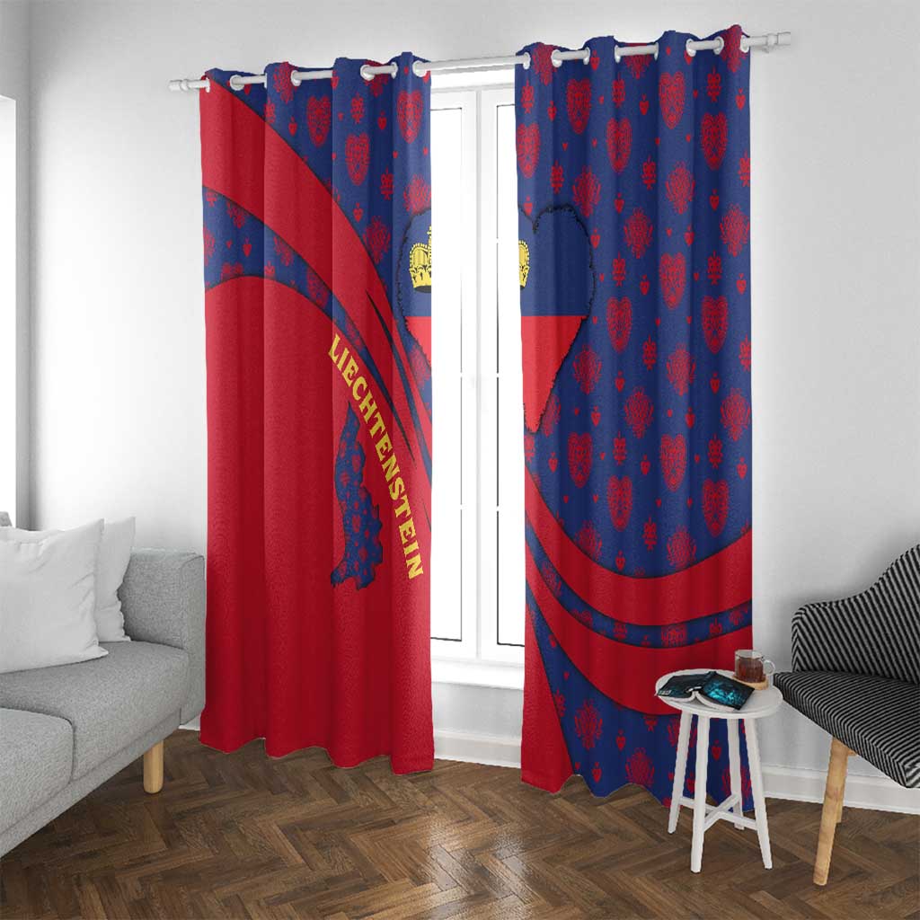 Liechtenstein Window Curtain with Red Blue Heart Design and Royal Coat of Arms Pattern - Wonder Print Shop