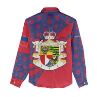 Liechtenstein Women Casual Shirt with Red Blue Heart Design and Royal Coat of Arms Pattern - Wonder Print Shop