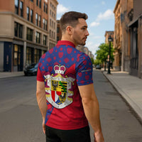 Liechtenstein Zipper Polo Shirt with Red Blue Heart Design and Royal Coat of Arms Pattern - Wonder Print Shop