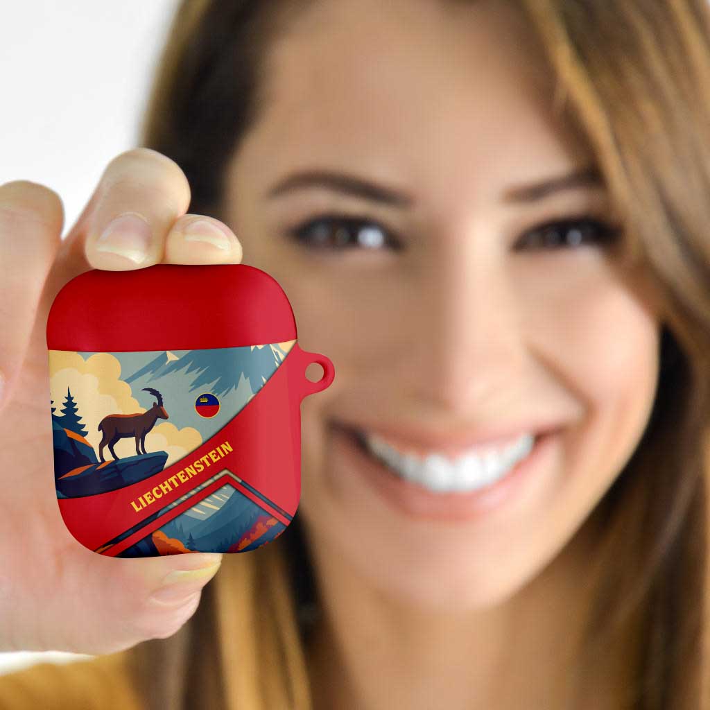 Liechtenstein AirPods Case with Mountain Goat Landscape Design and Red Blue Alps - Wonder Print Shop