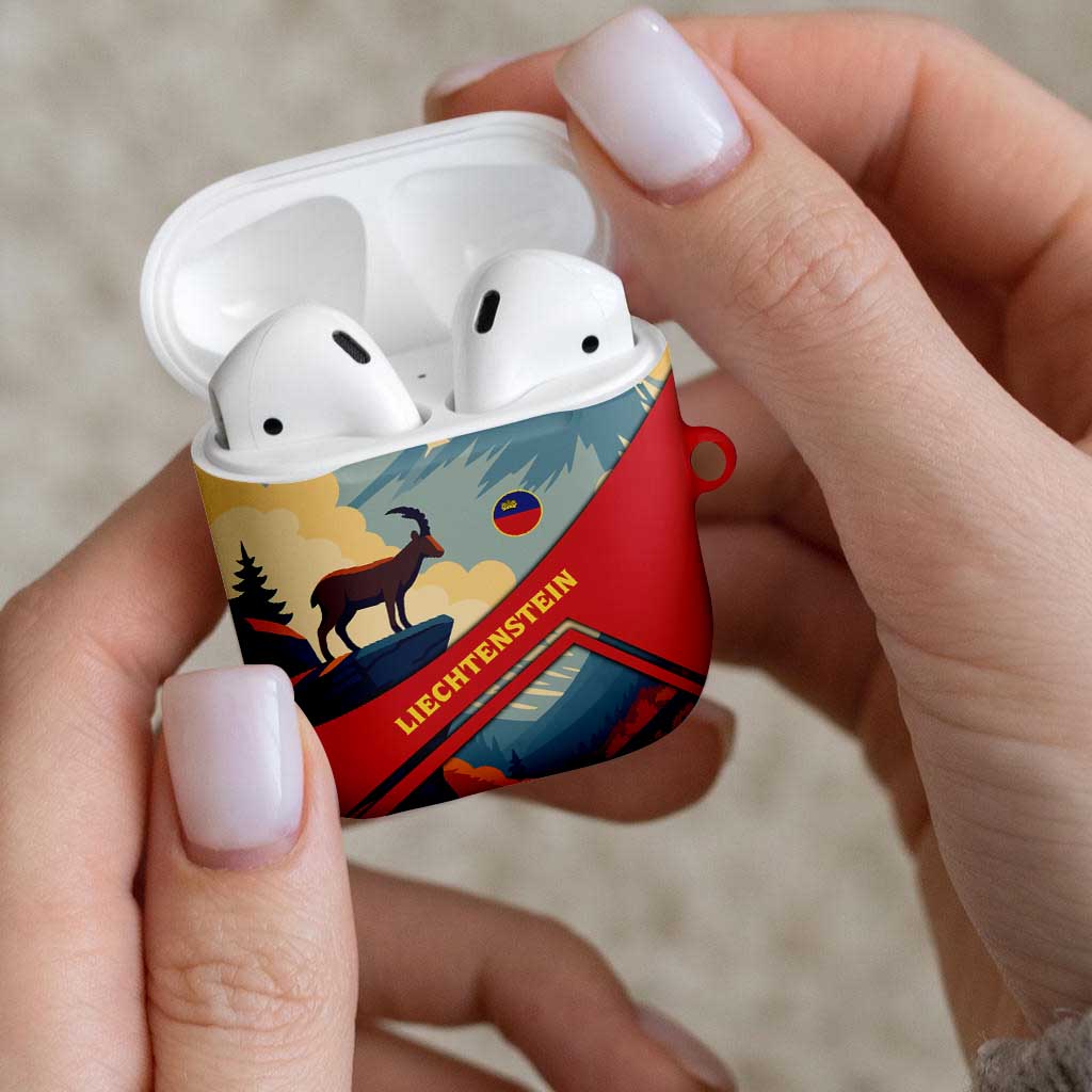 Liechtenstein AirPods Case with Mountain Goat Landscape Design and Red Blue Alps - Wonder Print Shop