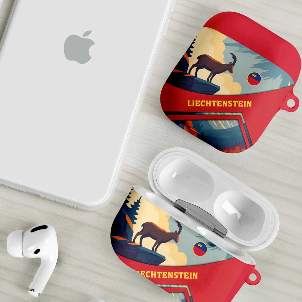 Liechtenstein AirPods Case with Mountain Goat Landscape Design and Red Blue Alps - Wonder Print Shop