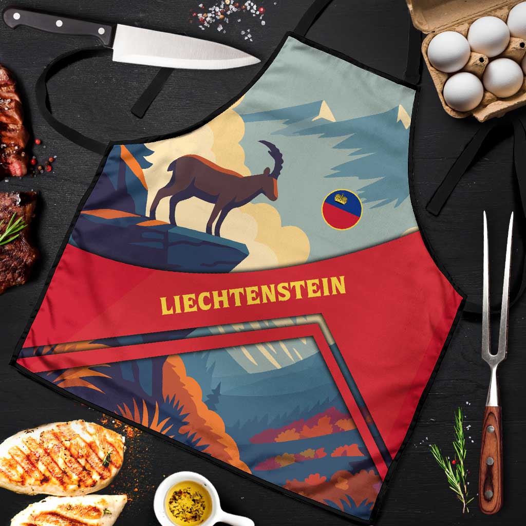 Liechtenstein Apron with Mountain Goat Landscape Design and Red Blue Alps - Wonder Print Shop