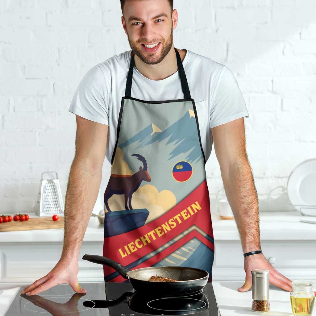 Liechtenstein Apron with Mountain Goat Landscape Design and Red Blue Alps - Wonder Print Shop