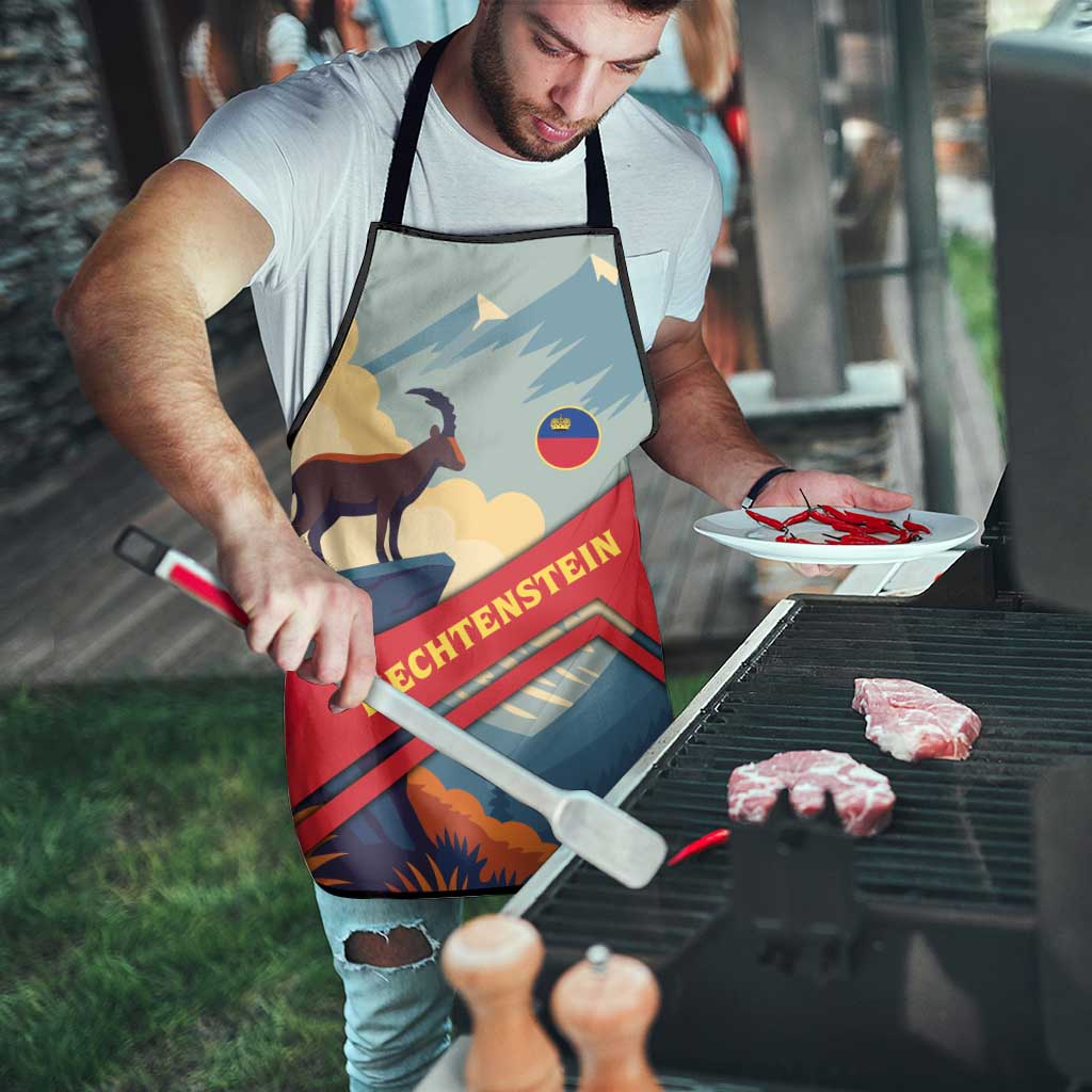 Liechtenstein Apron with Mountain Goat Landscape Design and Red Blue Alps - Wonder Print Shop