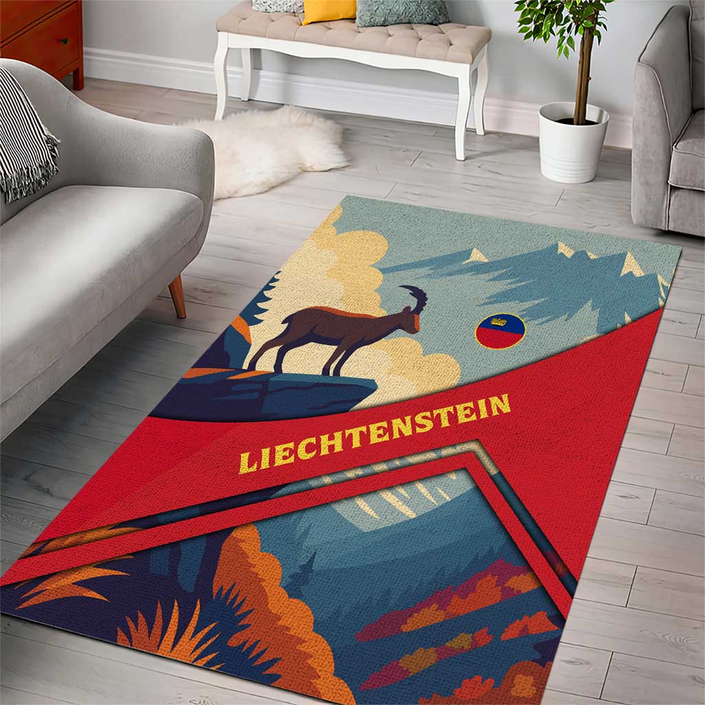 Liechtenstein Area Rug with Mountain Goat Landscape Design and Red Blue Alps - Wonder Print Shop